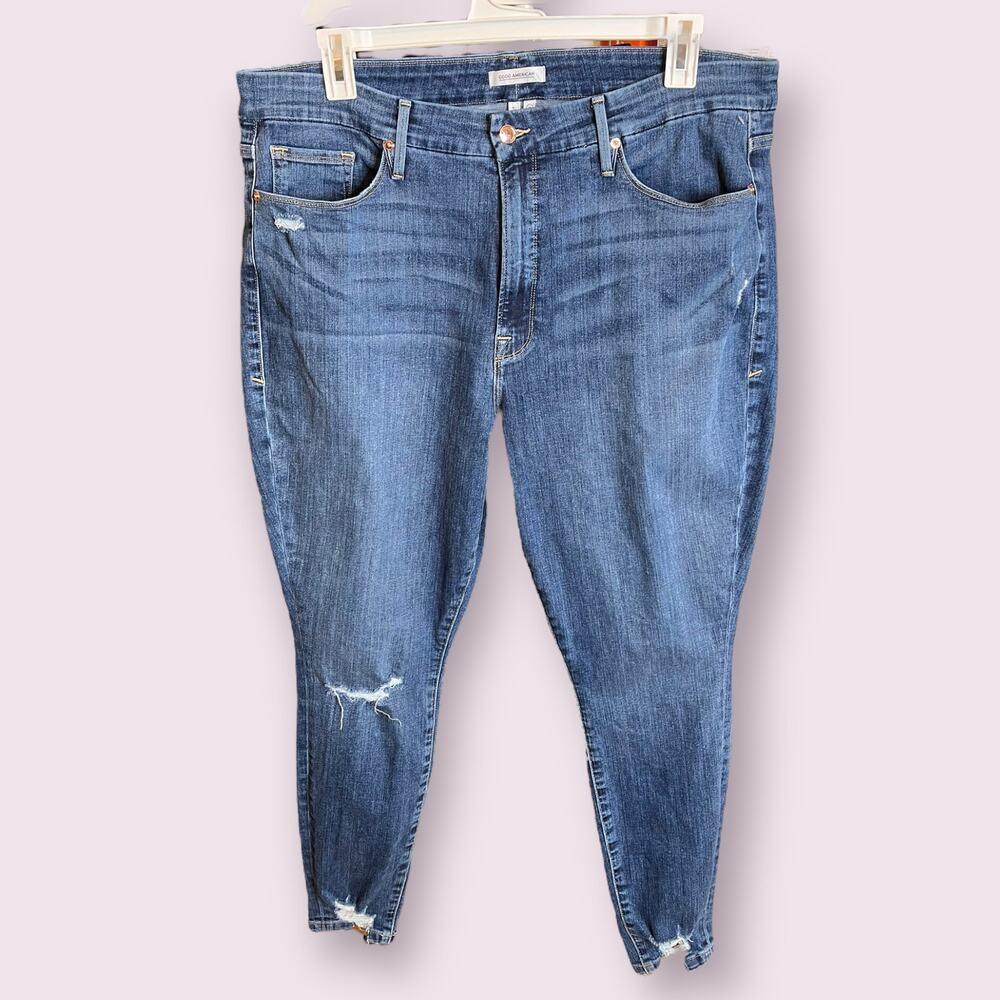 Good American High Waist Chewed Hem Skinny Jeans